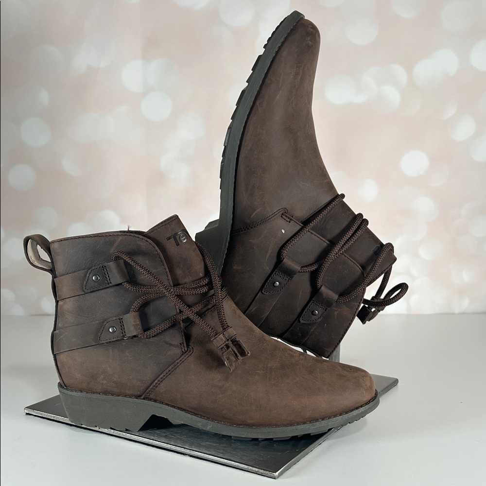 TEVA Brown Leather Ankle Boots with Buckle Detail